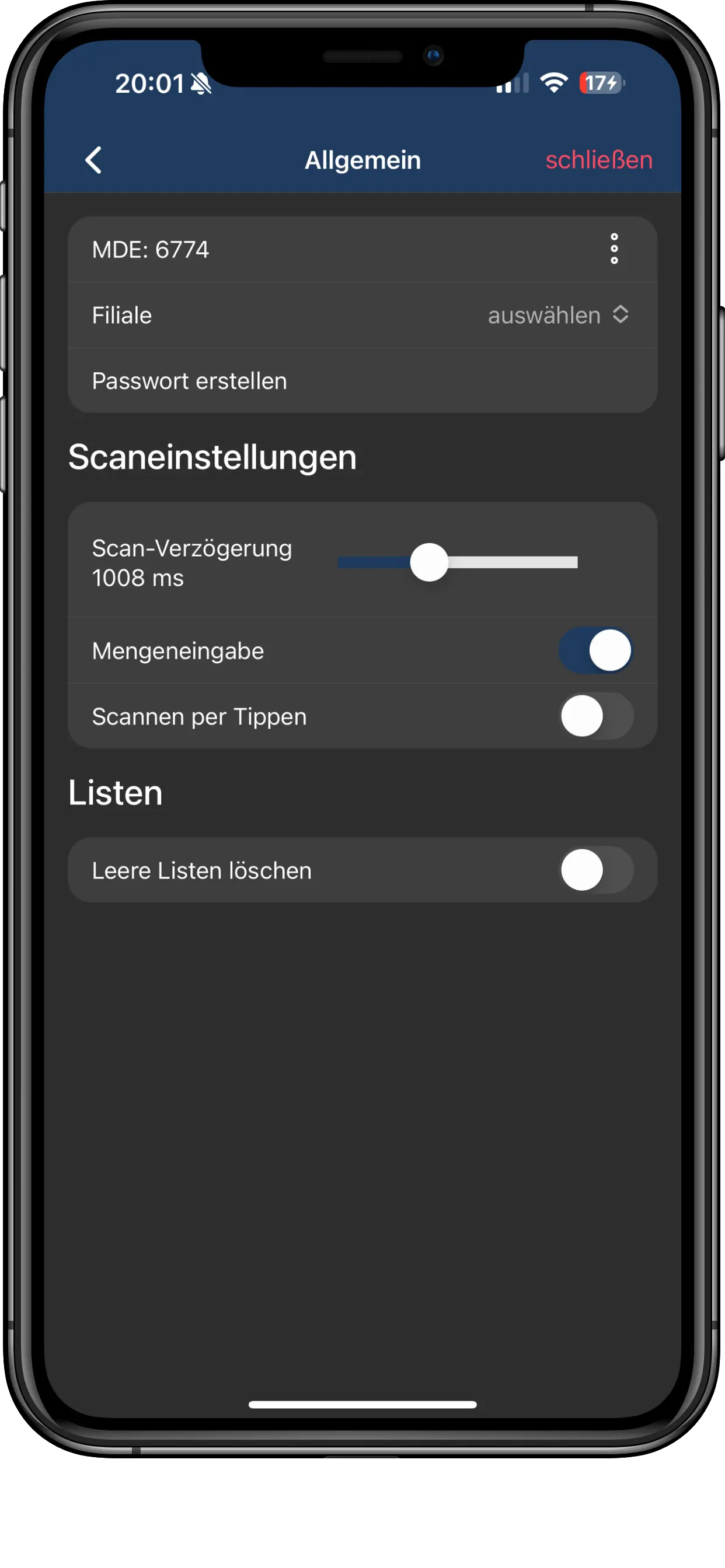 HappyScan App im Dark Mode